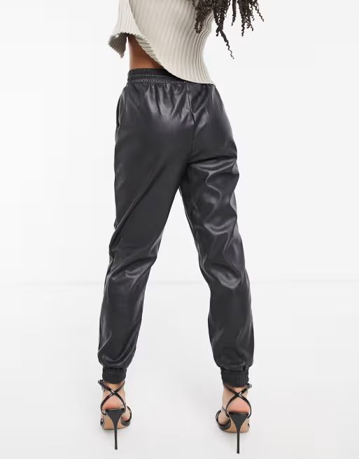 New Look leather look jogger in black | ASOS (Global)