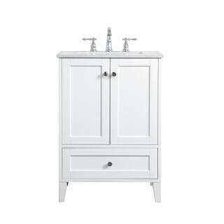 Timeless Home 24 in. W x 19 in. D x 34 in. H Single Bathroom Vanity in White with Calacatta Engin... | The Home Depot