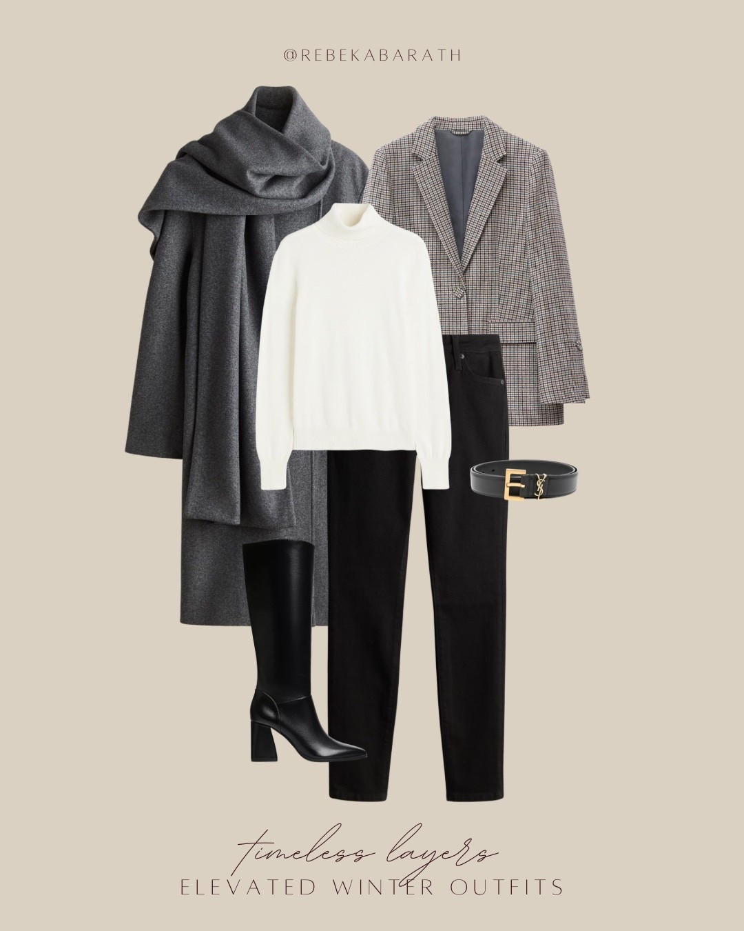 timeless layers // elevated winter outfits 💫 

minimal style | check blazer | black knee boots | monochrome outfit 

#LTKWorkwear #LTKFindsUnder100