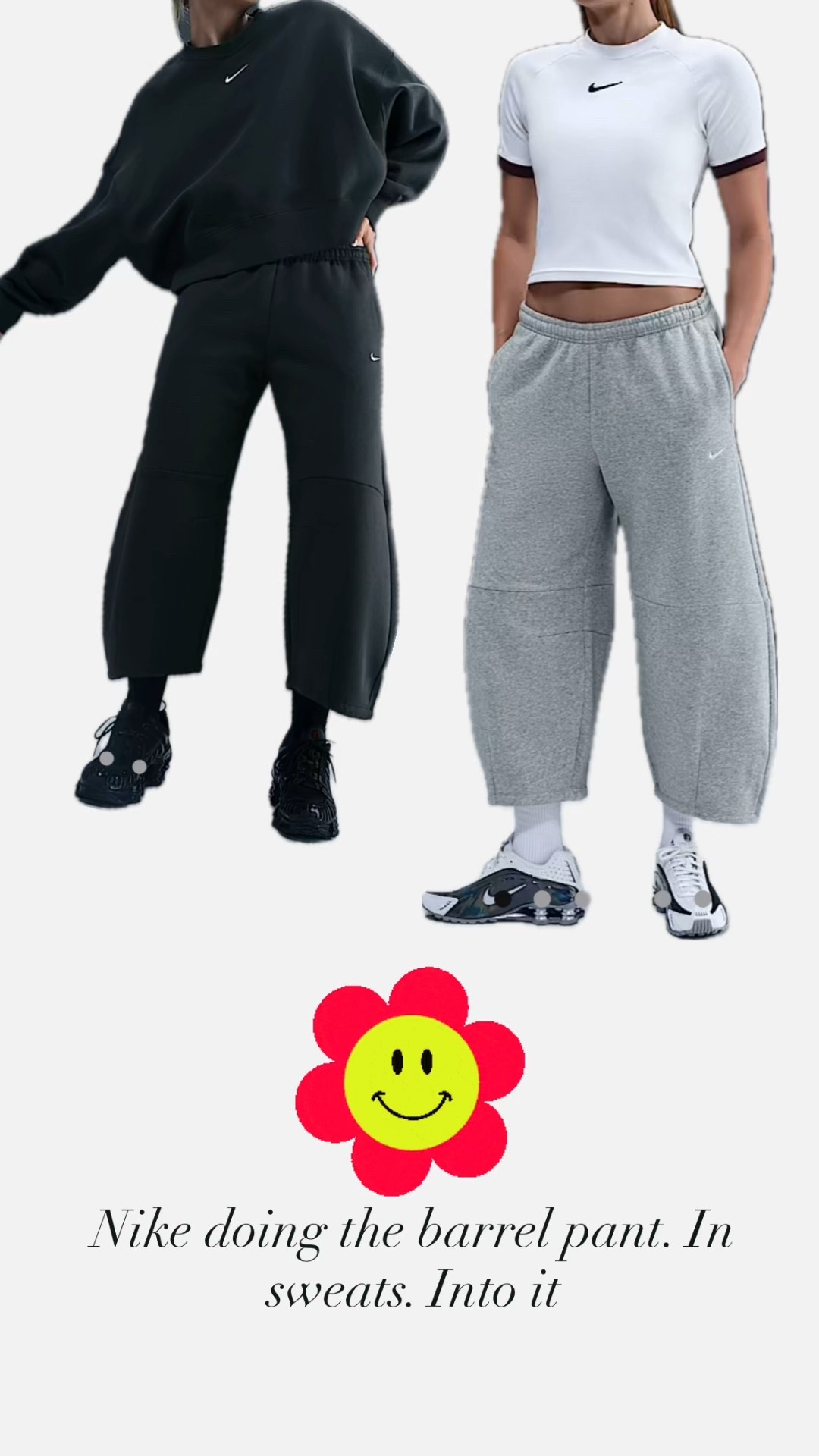 Nike diving into the barrel pant trend - making them in sweat material and they look comfo — daily edit cover from Found by Em