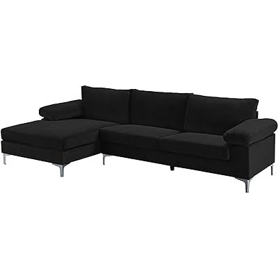 Casa Andrea Milano llc Modern Large Velvet Fabric Sectional Sofa, L-Shape Couch with Extra Wide Chai | Amazon (US)