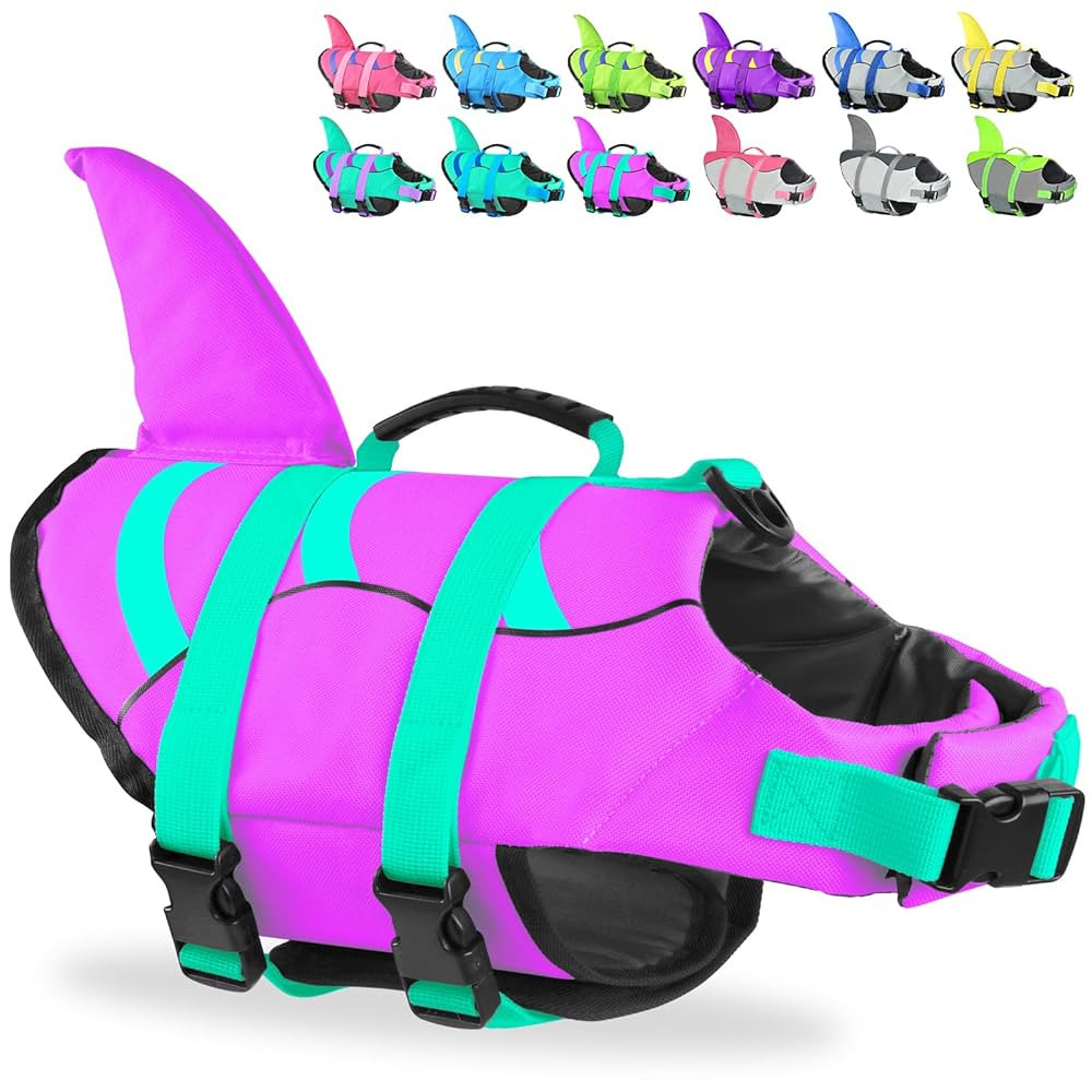 Fragralley Shark Dog Life Jacket, Easy to Put on Dog Life Vest for Swimming and Boating, Vibrant ... | Amazon (US)
