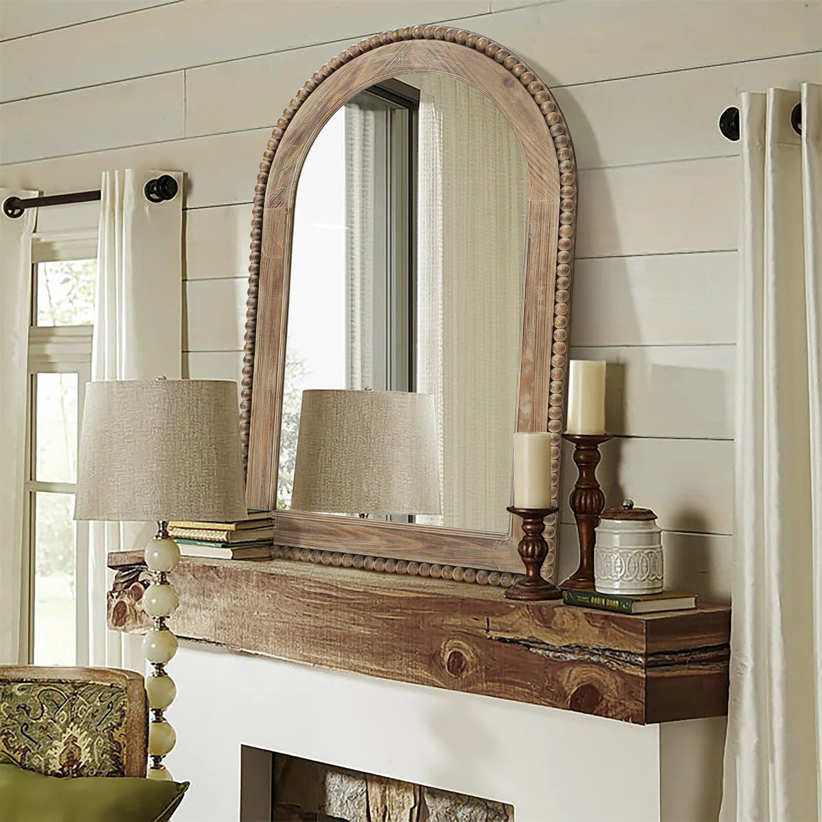 Jerri Wood Framed Arch Window Wall Mirror, Farmhouse Decor Accent | Wayfair North America