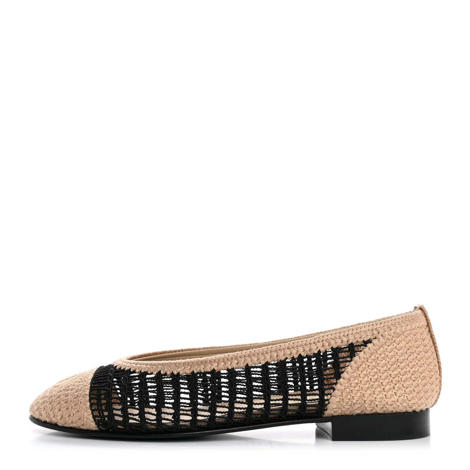 Raffia Cap Toe Ballerina Flats 36.5 Black Beige | FASHIONPHILE (US)