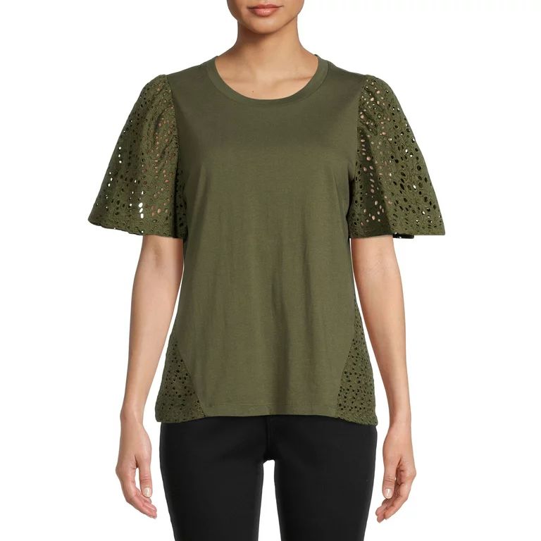 Time and Tru Women’s Eyelet Sleeve Knit Top | Walmart (US)