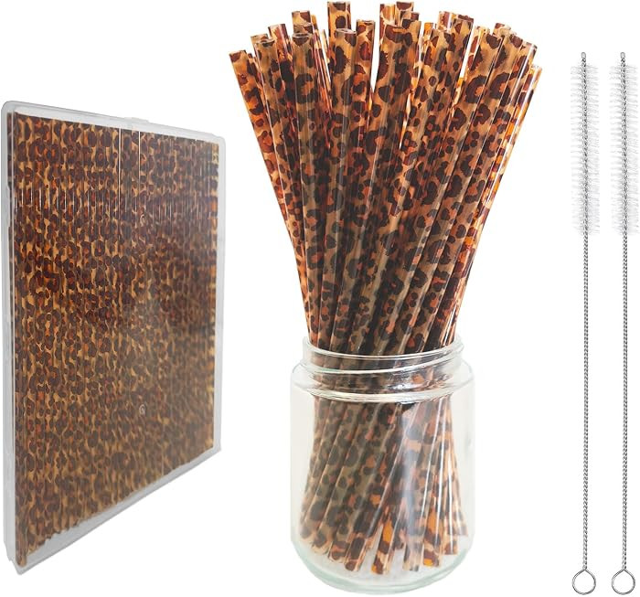 28 Pcs Reusable Leopard Straws: Cute Plastic Cheetah Print Straws for Party | Amazon (US)