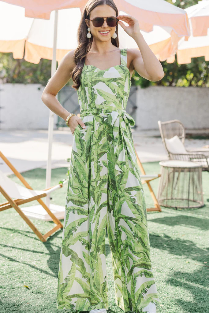 The Tropicana Green Tropical Print Jumpsuit | The Mint Julep Boutique