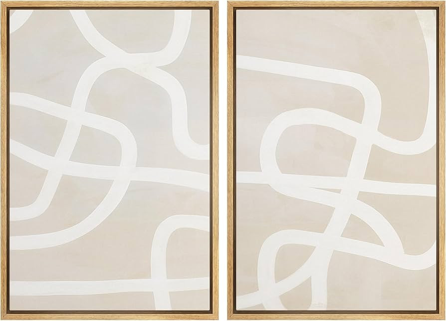 Ashbrook Framed Canvas Print Wall Art Set Mid-Century Beige White Geometric Spiral Ring Paint Str... | Amazon (US)