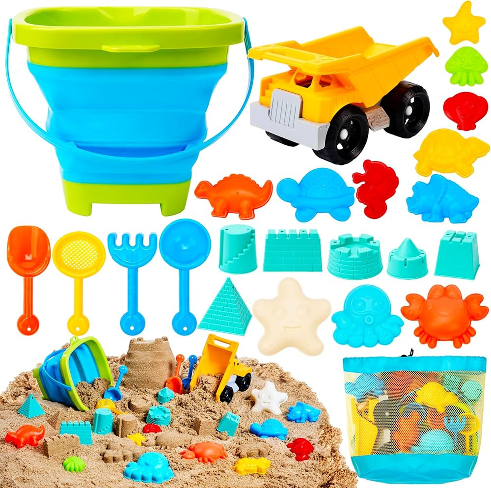 Sloosh Beach Sand Toys Set - Dump Truck Car Toy with Sand Molds for Toddlers Outdoor Play, Collap... | Amazon (US)