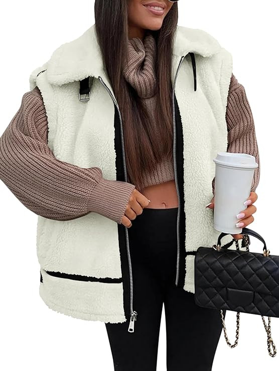 Women's Zip Up Sherpa Shacket Jacket Sleeveless Faux Fur Warm Fall Winter Outwear Fuzzy Fleece Co... | Amazon (US)