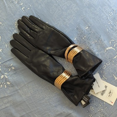 ZARA 100% LEATHER GLOVES WITH BRACELET GOLD BLACK NWT | eBay US