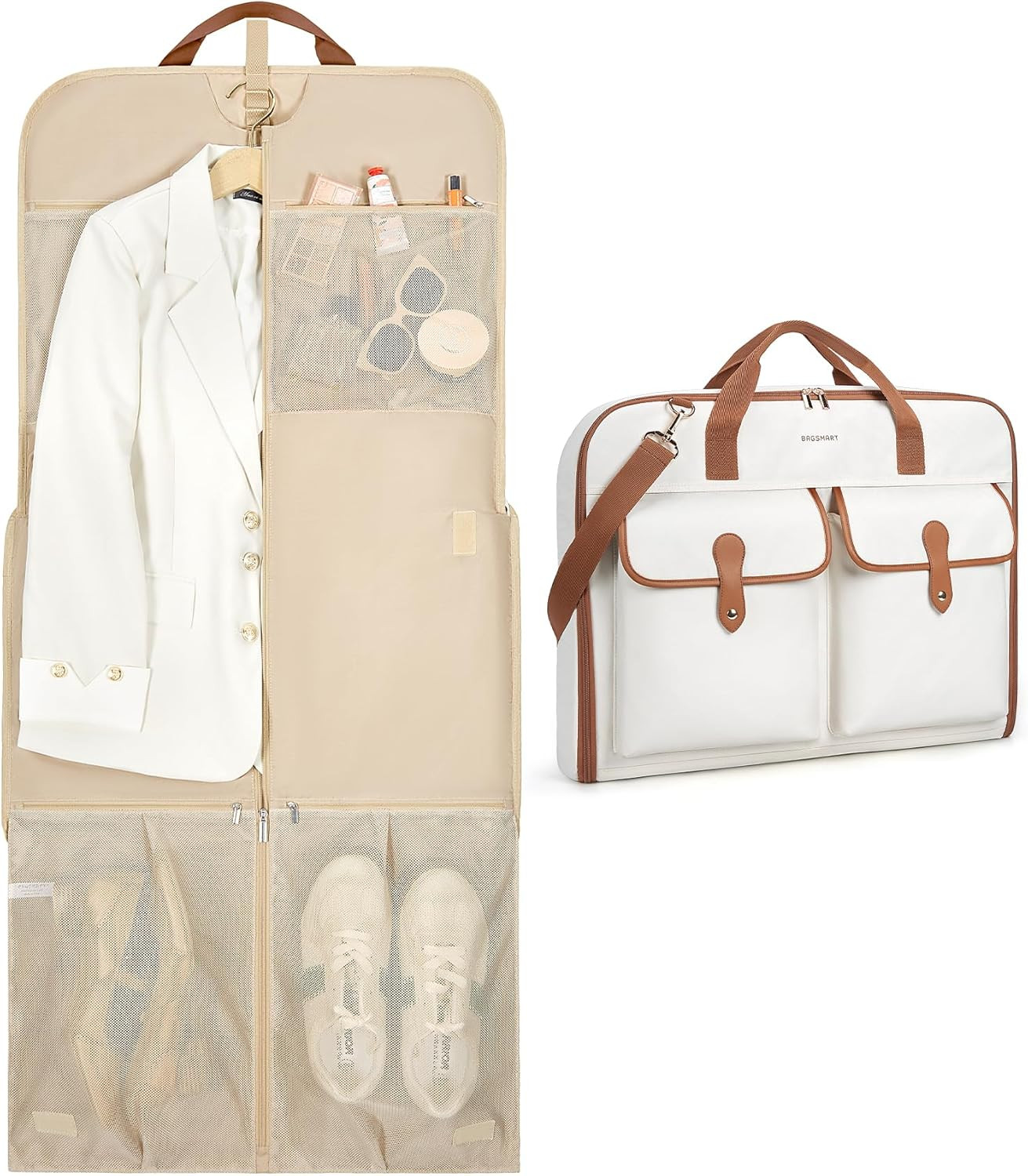 BAGSMART Large Carry-on Garment Bag for Suits Shirts Dresses Coats, Beige | Amazon (US)