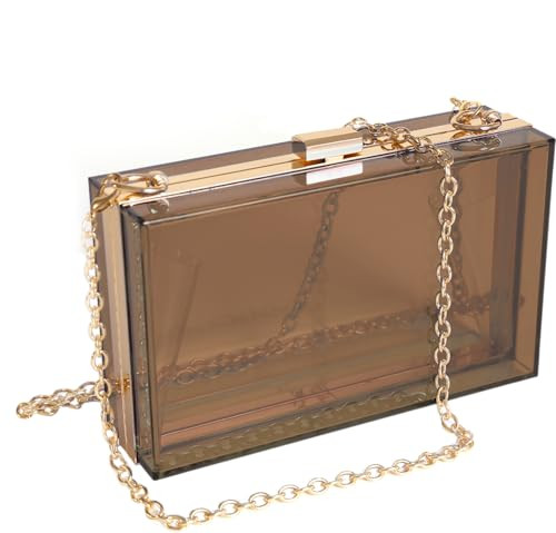 WJCD Clear Purse for Women Acrylic Clear Clutch Bag,acrylic Purses Clear Clutch Purse Shoulder Handbag with Removable Chain (Tawny) | Amazon (US)