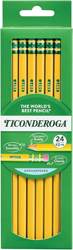 Ticonderoga Wood-Cased Pencils, Unsharpened, 2 HB Soft, Yellow, 24 Count | Amazon (US)