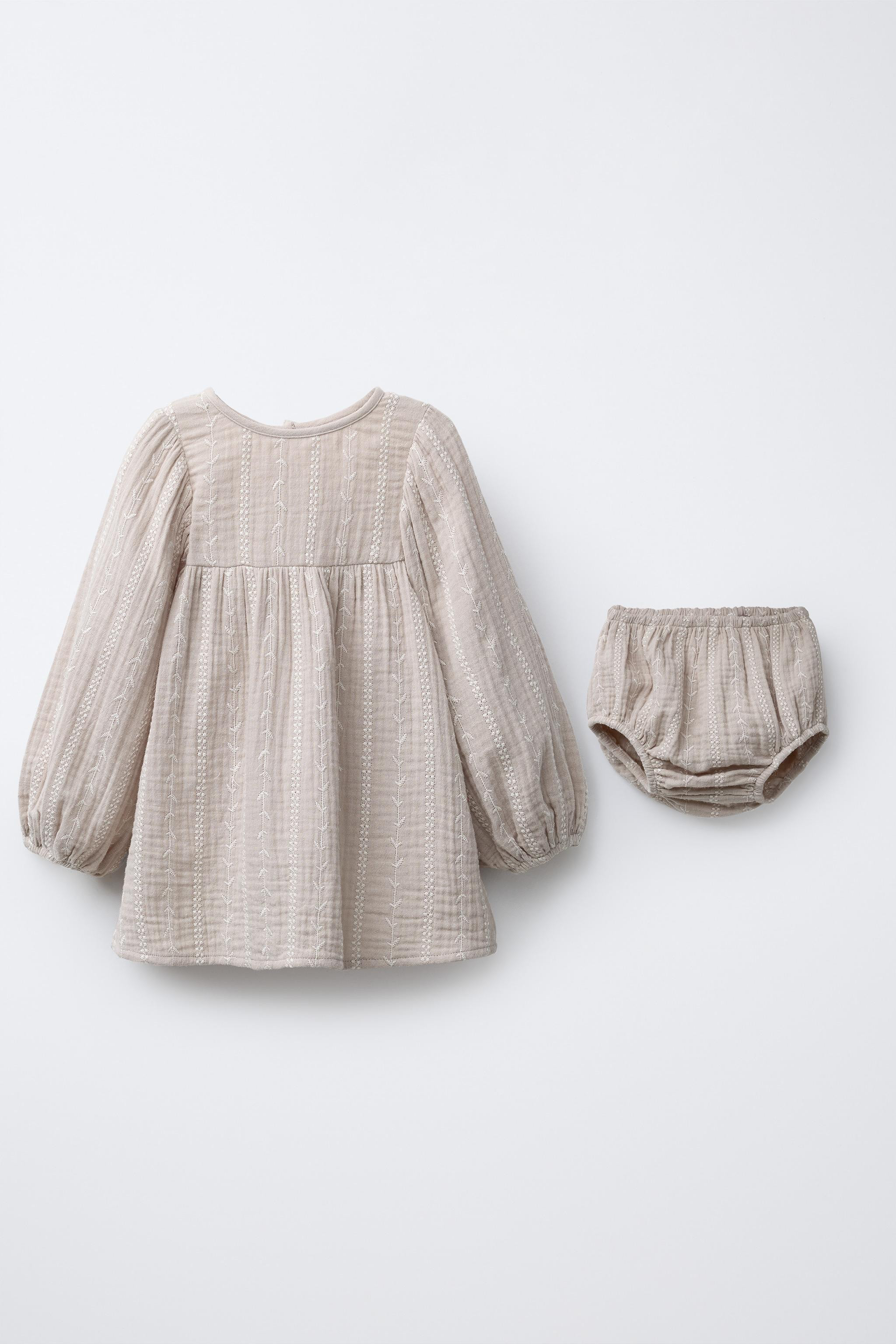 EMBROIDERED COTTON GAUZE DRESS AND PANTY SET | Zara US