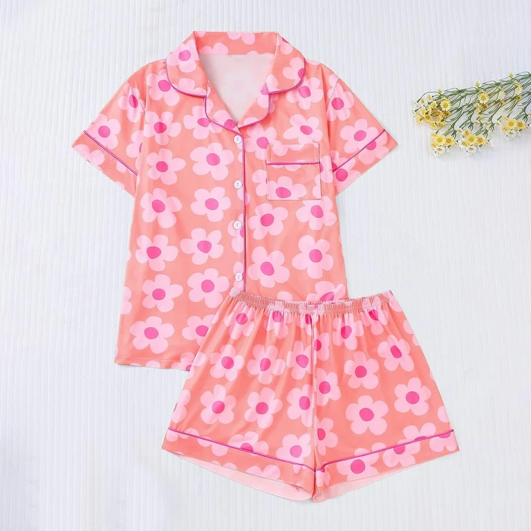 Censtreet Men's 2 Piece Pajama Set Bow Graphic Button Down Short Sleeve Lapel Shirt Pj Short Set | Walmart (US)