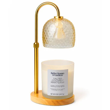 Better Homes & Gardens Amber Hammered Glass Candle Warmer Lamp with Adjustable Height & Light Wood Base | Walmart (US)
