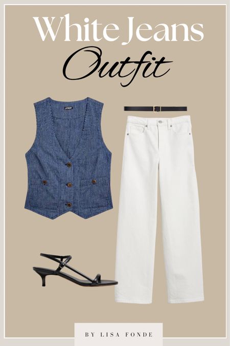 Classy outfit idea with white jeans 