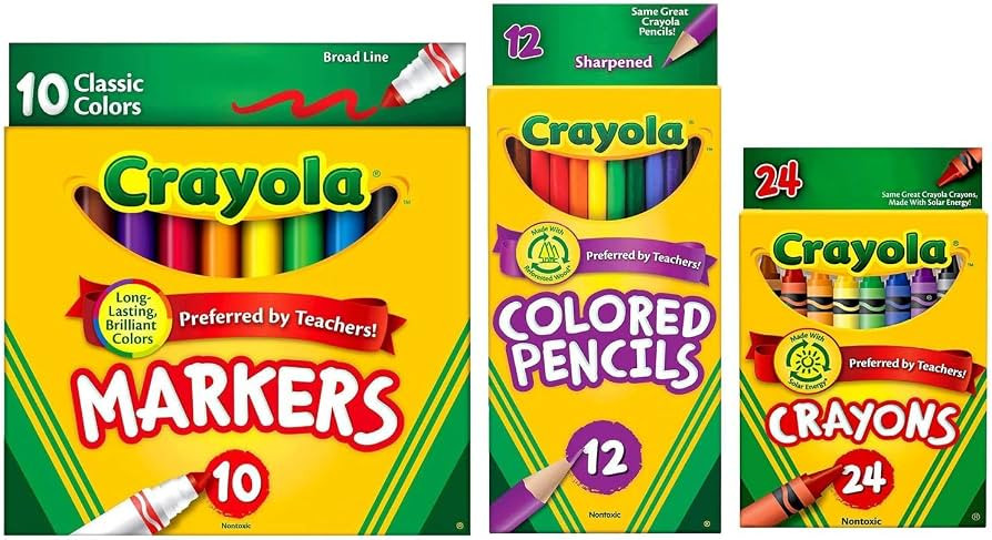 Crayola Classic Bundle: 3 Items - Crayons (24 Count), Broad Line Markers (10 Count), Colored Penc... | Amazon (US)