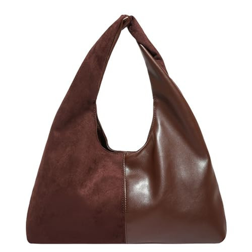 Extolove Suede Purse Slouchy Suede Hobo Bags for Women Trendy Splicing Leather Tote Bag Handbag (Coffee) | Amazon (US)