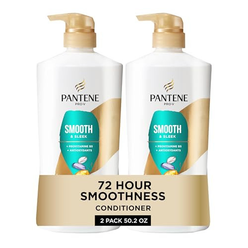 Pantene Conditioner, Smooth and Sleek - Frizz Control with Antioxidants, Nourishing for All Hair Types - Curly, Dry, Color-Treated, 25.1 Oz Each, 2-Pack + Miracle Rescue Shot (0.5 Oz) | Amazon (US)