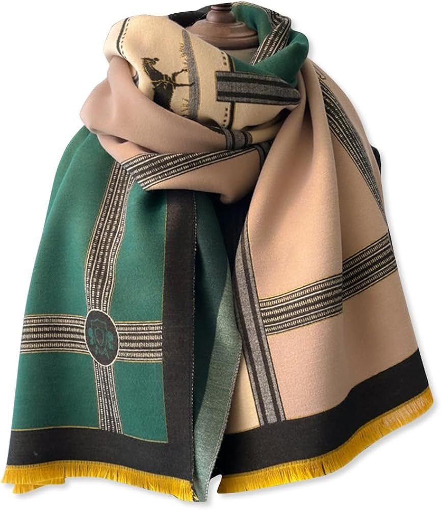LumiSyne Winter Scarf Cashmere Shawl Women Color Blocked Horse Pattern Reversible Scarf With Tass... | Amazon (US)