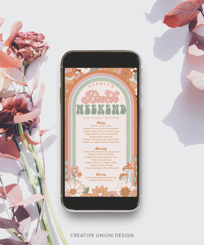 Groovy Bachelorette Party Itinerary Template, Digital Schedule, Instant Download - Etsy | Etsy (US)