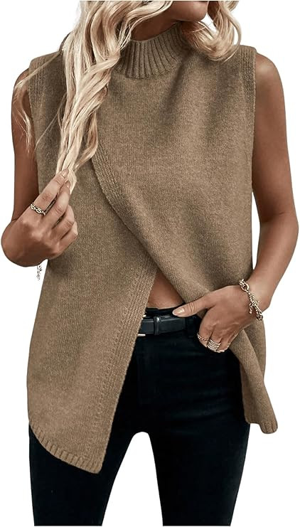 Verdusa Women's Fall Outfits Sweater Vest Mock Neck Sleeveless Knit Tops Pullovers Holiday Sweate... | Amazon (US)