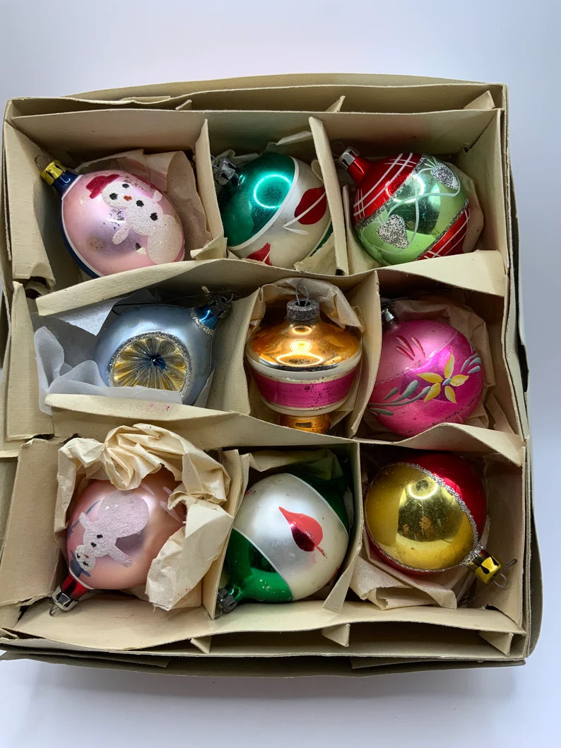 Vintage Christmas Ornaments With Box - Etsy | Etsy (US)