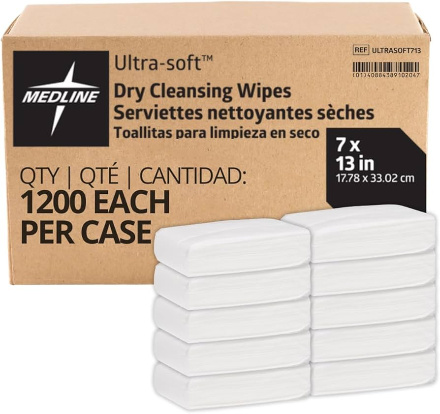 Medline Ultrasoft Dry Baby Wipes, Gentle Disposable Cleansing Cloths, 1,200 Count, Dry Wipe Size ... | Amazon (US)