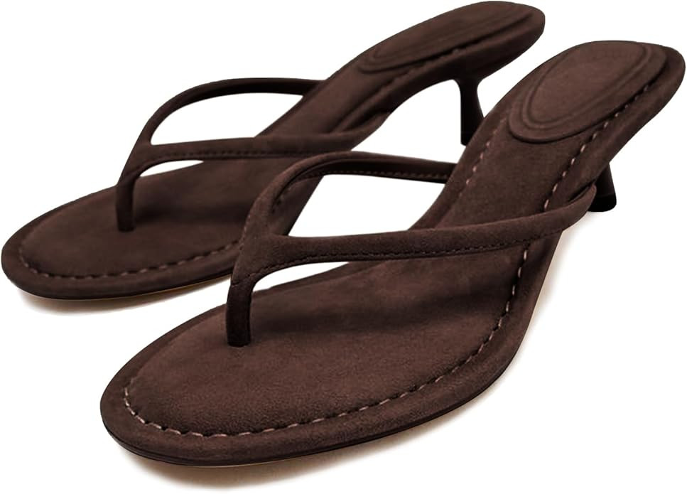 Suede Flip Flops for Women Open Round Toe Thong Heeled Sandals Low Kitten Heels Comfortable Summe... | Amazon (US)