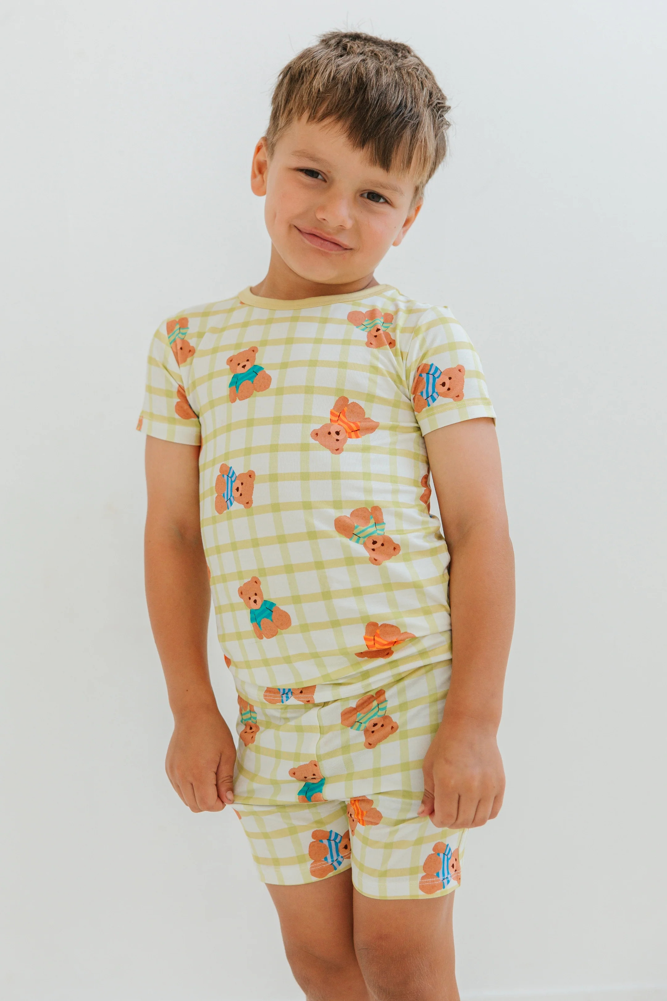 Teddy Grid Two Piece Short Set | Bamboo Kids Pajamas | In My Jammers | In My Jammers