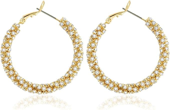 Gold-plated Hoop Earrings Exquisite Buckle Crystal Rhinestone Earrings Womens Gold Hoop Earrings | Amazon (US)