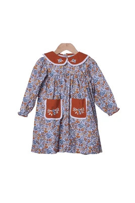 Hand Embroidered Fall Floral Dress | The Smocked Flamingo