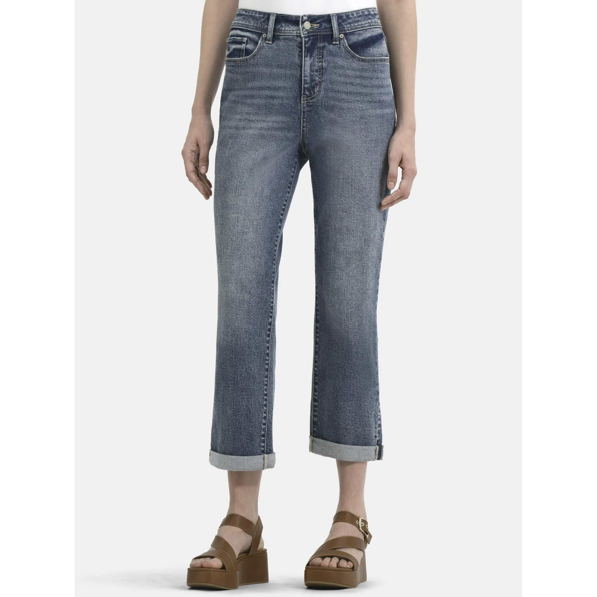 Time and Tru Women's High Rise Relaxed Boyfriend Jeans, 26" Inseam, Sizes 0-20 | Walmart (US)