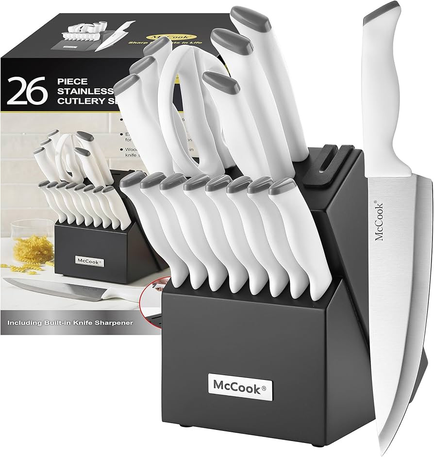 McCook Knife Set, White High Carbon Stainless Steel Kitchen Knife Sets with with Built-in Sharpener | Amazon (US)