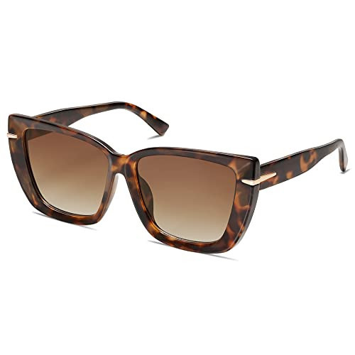 SOJOS Big Large Oversized Cat Eye Sunglasses for Women, 70s Trendy Plus Size Designer Shades SJ2231, Brown Tortoise/Brown | Amazon (US)