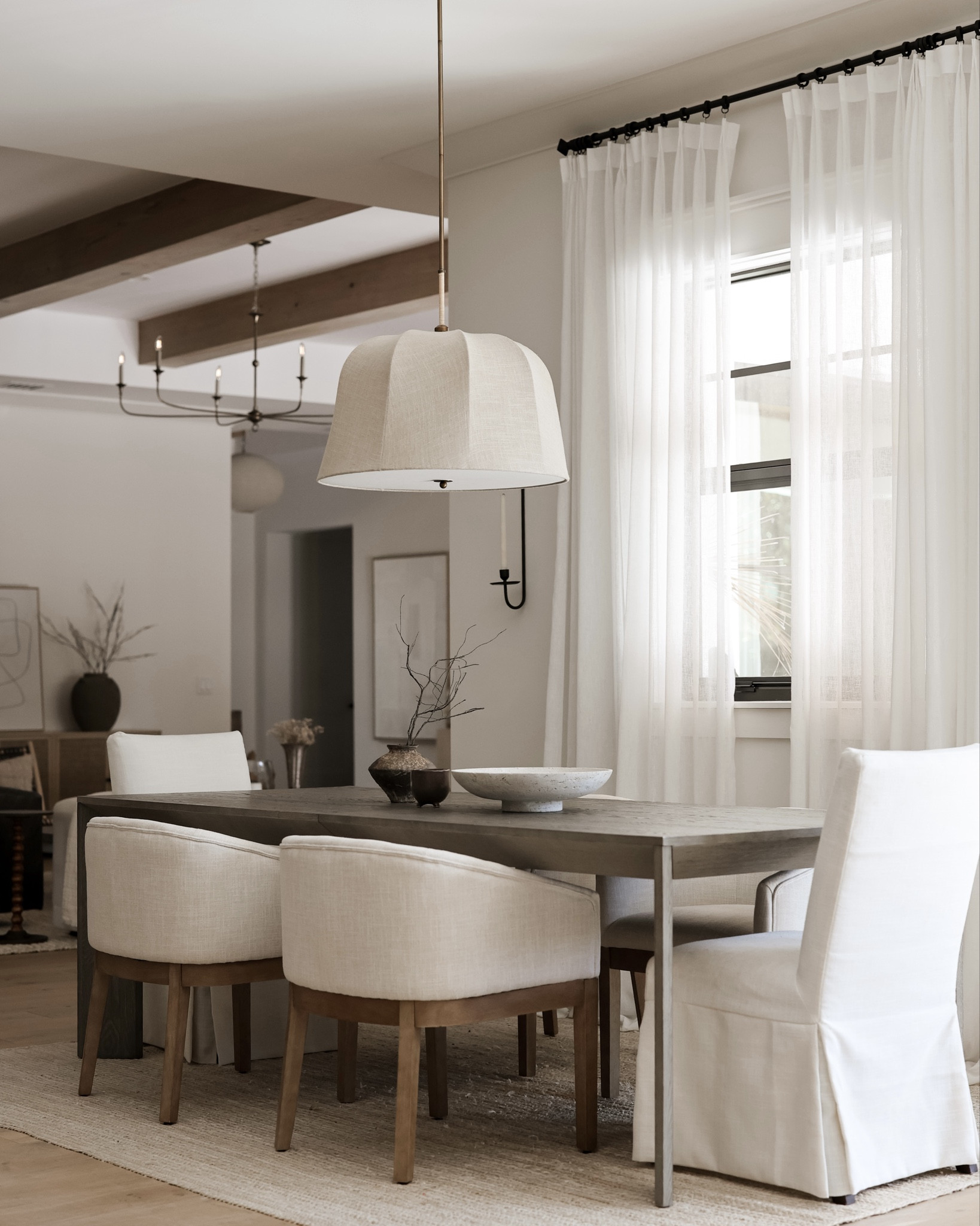 A dining room that peaceful and soft. 
Table is Restoration Hardware in reclaimed oak. 

#diningroominspo #centerpiece 

#LTKHome