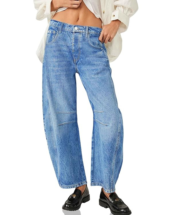 ALLABREVE Barrel Jeans for Women Trendy High Waisted Wide Leg Baggy Boyfriend Jeans (Runs Small, ... | Amazon (US)
