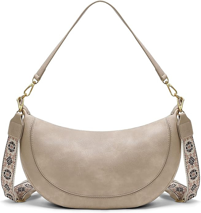 Crossbody Bags for Women Crescent Handbag Vegan Leather Hobo bag with 2 Removable Straps | Amazon (US)