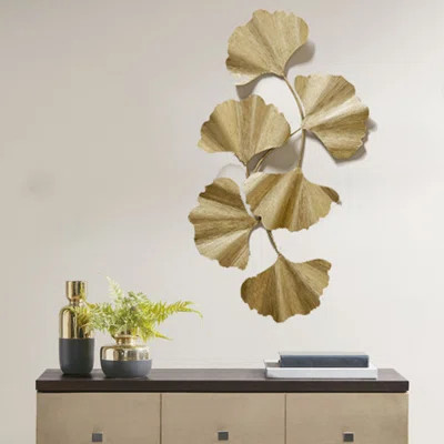 43" Gold Metal Foil Ginkgo Leaf Wall Decor Large Home Decoration | Wayfair North America