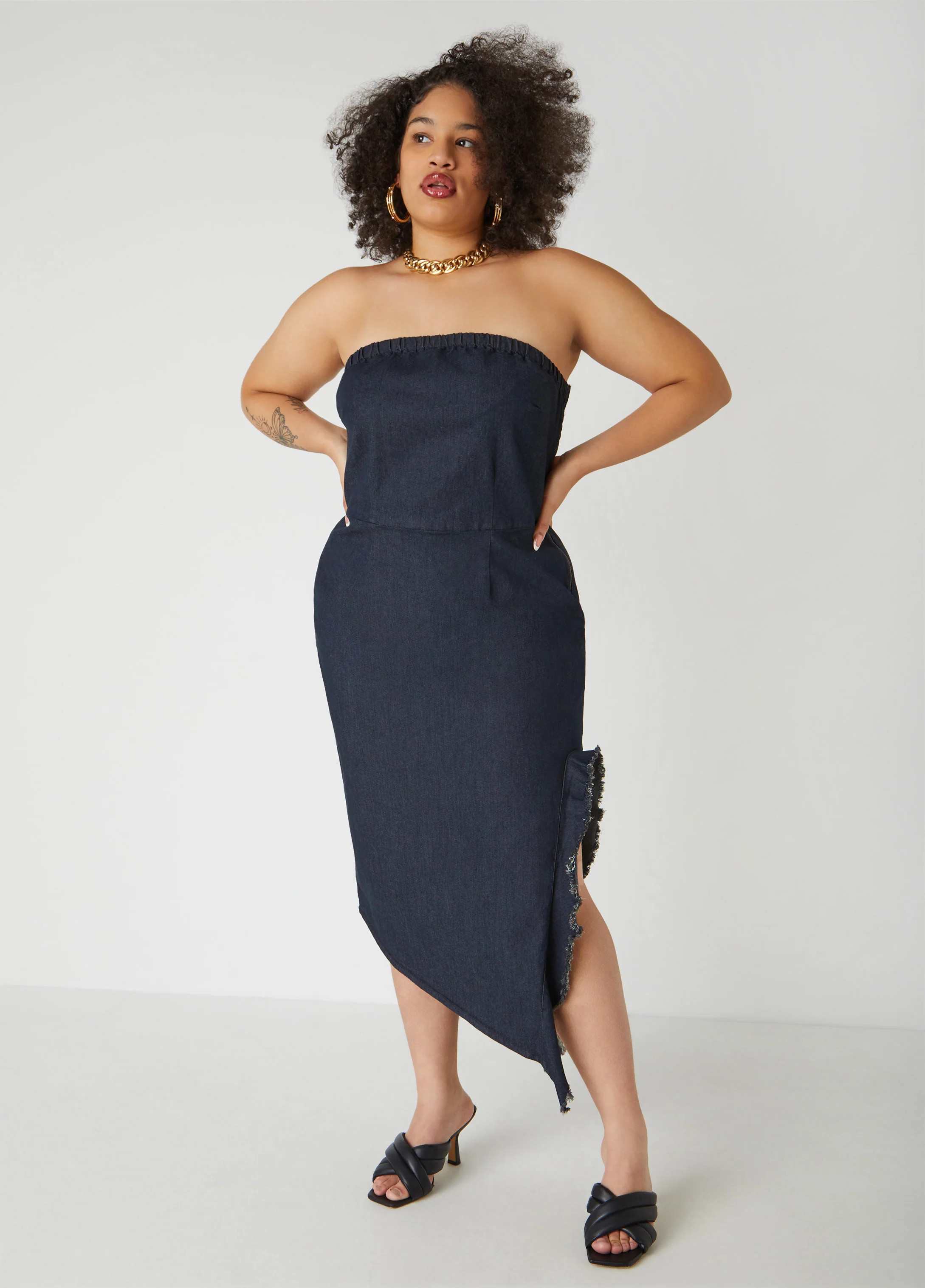 Strapless Denim Bodycon Dress | Ashley Stewart