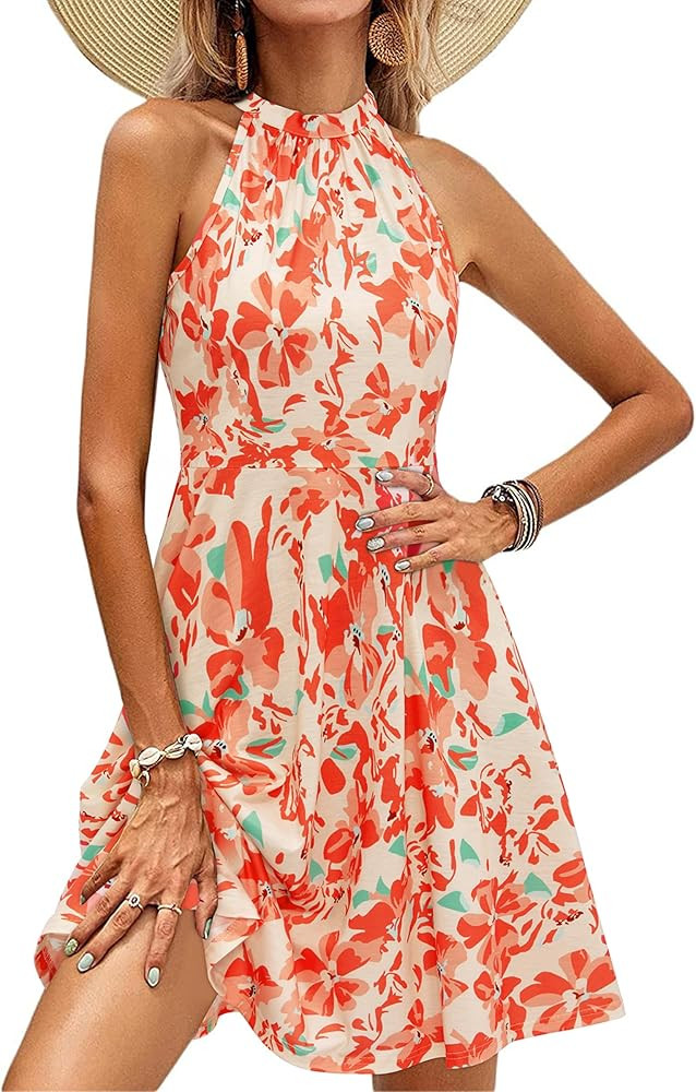 OUGES Women's Halter Neck Floral Summer Casual Sundress 2026 | Amazon (US)