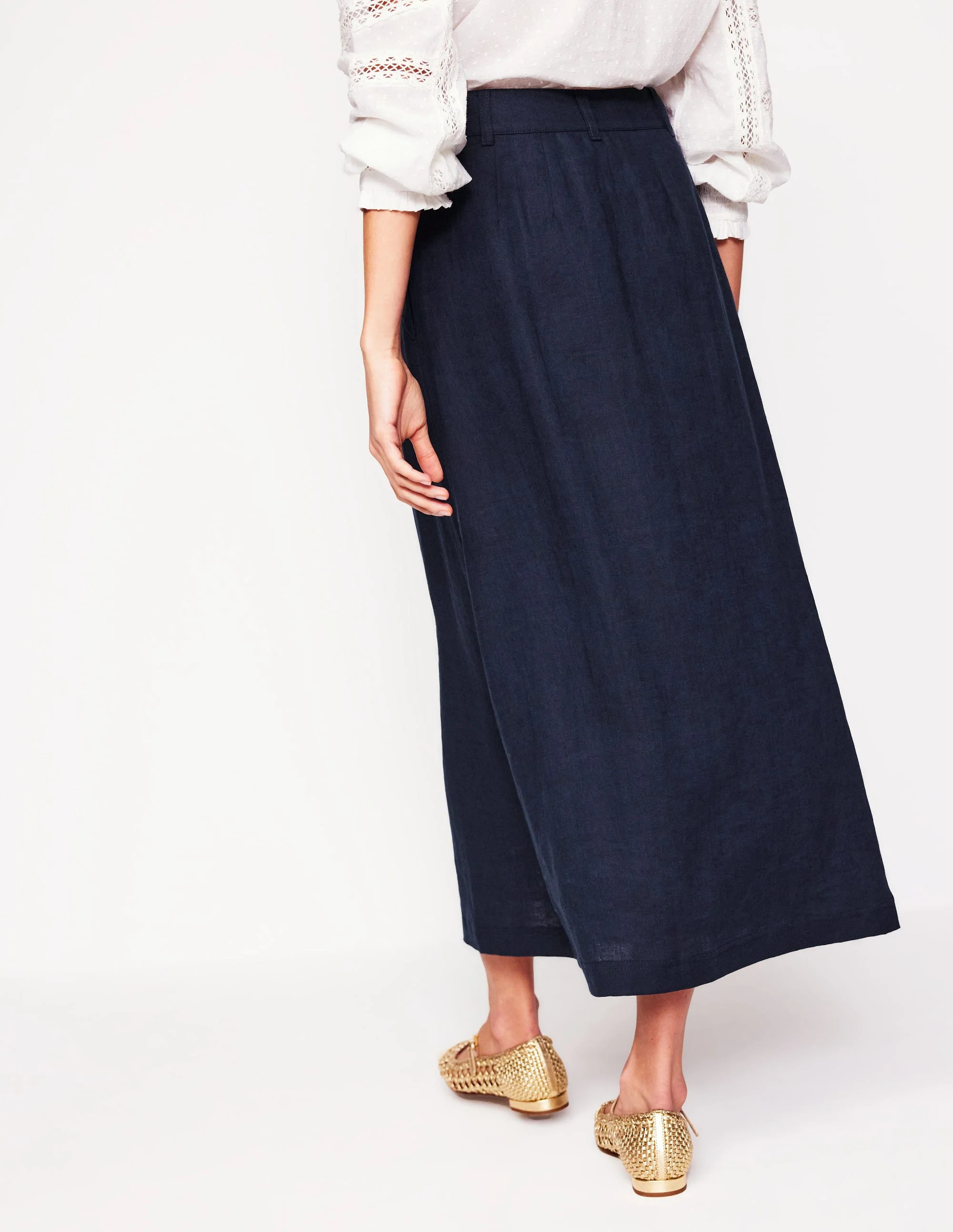 Thomasina Linen Midi Skirt-Navy | Boden (US)
