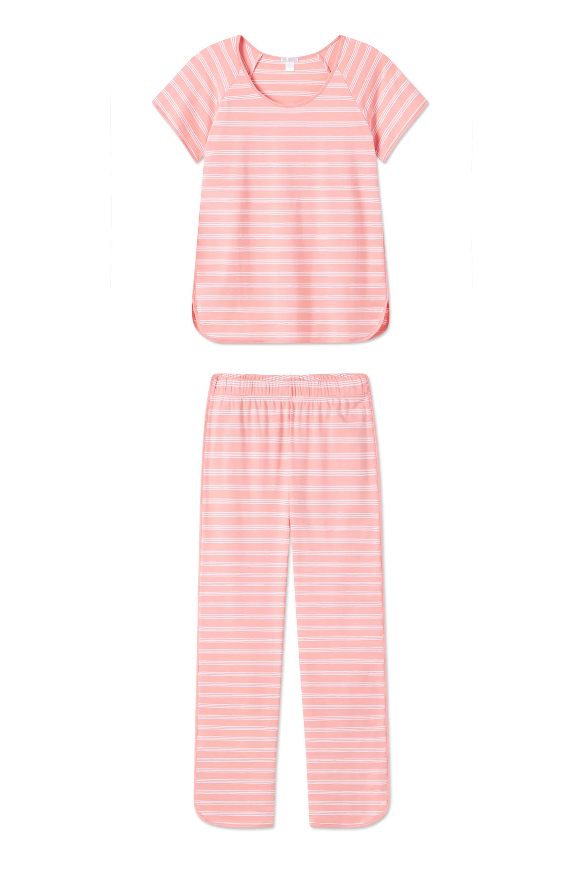 Pima Short-Long Set in Coral Stripe | Lake Pajamas
