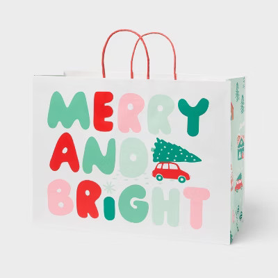 XL 'Merry and Bright' Christmas Gift Bag White - Spritz™ | Target