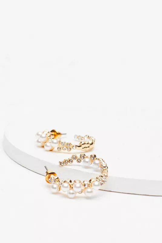 Pearl Embellished Hoop Earrings | Nasty Gal (US)