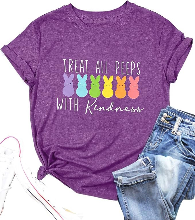 Easter Shirts for Women Teacher Easter T Shirt Treat All Peeps with Kindness Tshirts Bunny Rabbit... | Amazon (US)