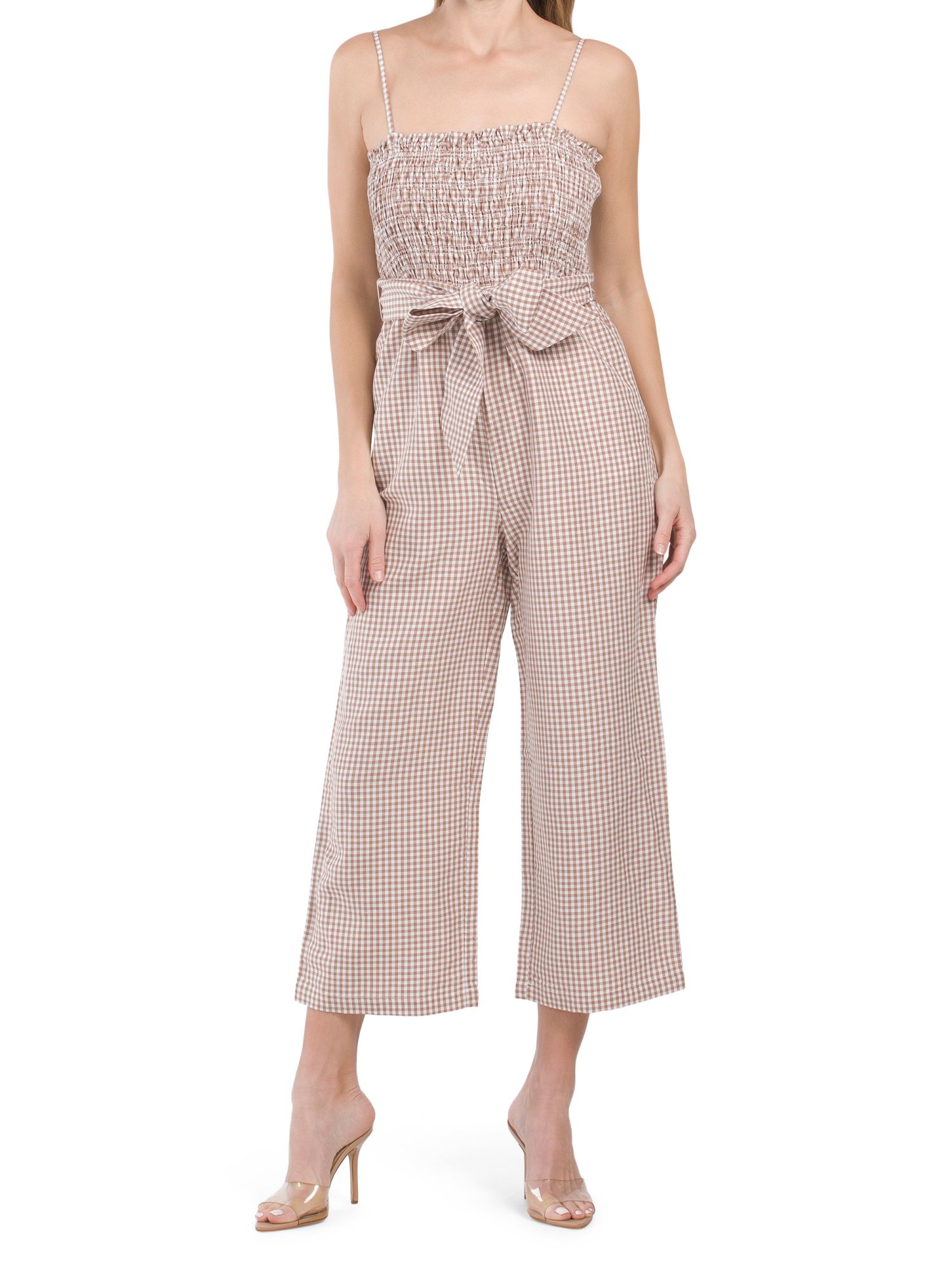 Linen Smocked Top Jumpsuit With Tie Waist | TJ Maxx