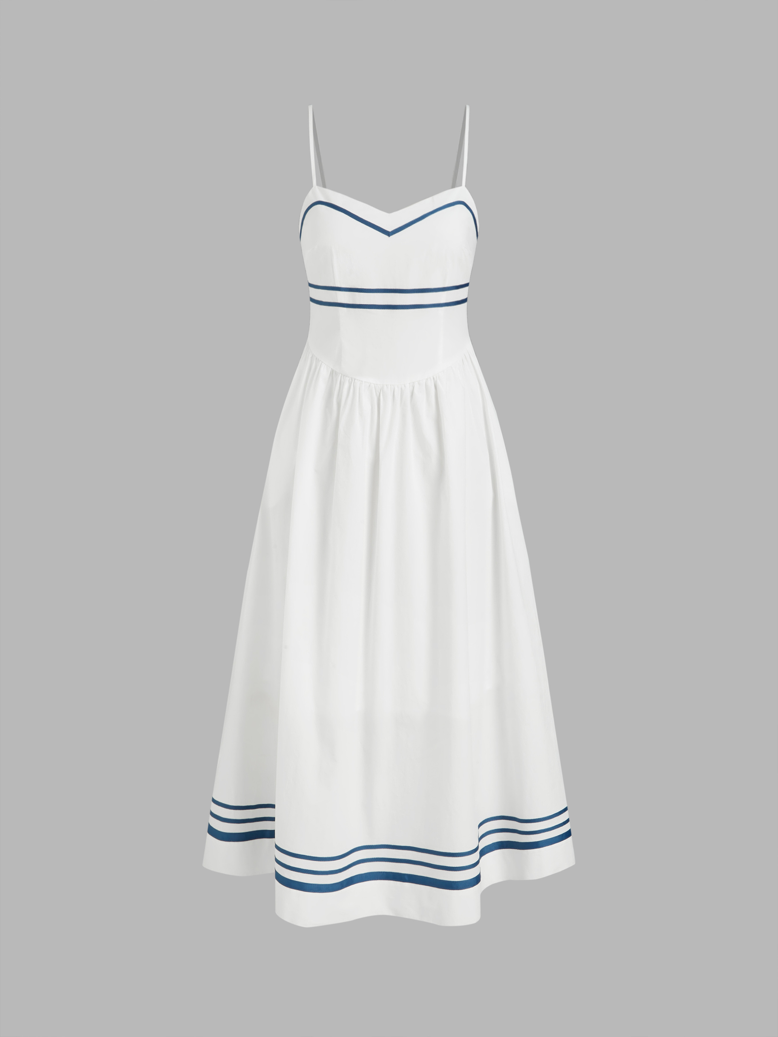 Woven Cotton Contrasting Binding Stripe Knotted Shirred Midi Cami Dress For Daily Casual | Cider